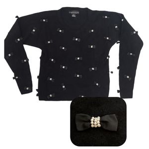 Classiques Angora Pearl Bow Black Sweater S
